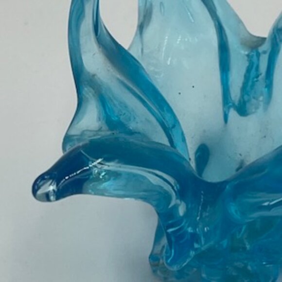 Vintage‎ Ice Blue Blown Stretched Art Glass Basket - Picture 6 of 8